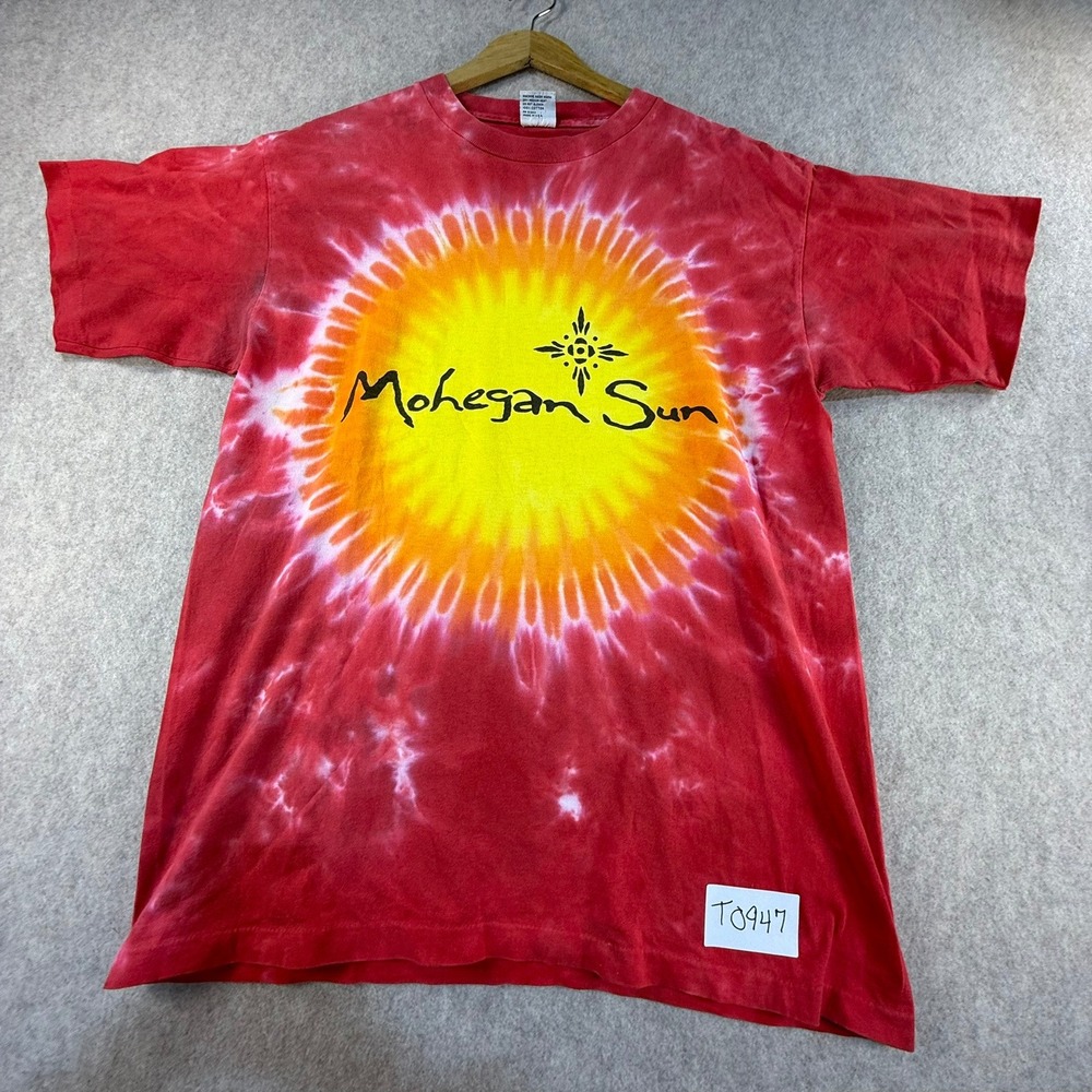 Vintage Sundog Mohegan Sun Tie Dye T Shirt Red Yellow Sunburst Single Stitch L